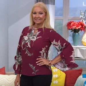 DG2 by Diane Gilman Floral Keyhole Ruffle Sleeve Blouse